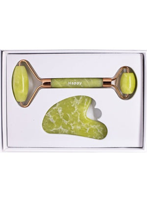 HAPPY FACIAL ROLLER & GUA SHA SET ~ JADE