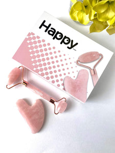 HAPPY FACIAL ROLLER & GUA SHA SET ~ ROSE QUARTZ