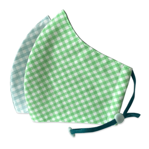 HAPPY KIDS 3-LAYER ORGANIC MASKS - AQUA & GREEN CHECKER